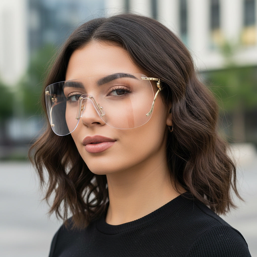 Damen visierartige Sonnenbrille mit elegantem Metallgestell Karnz