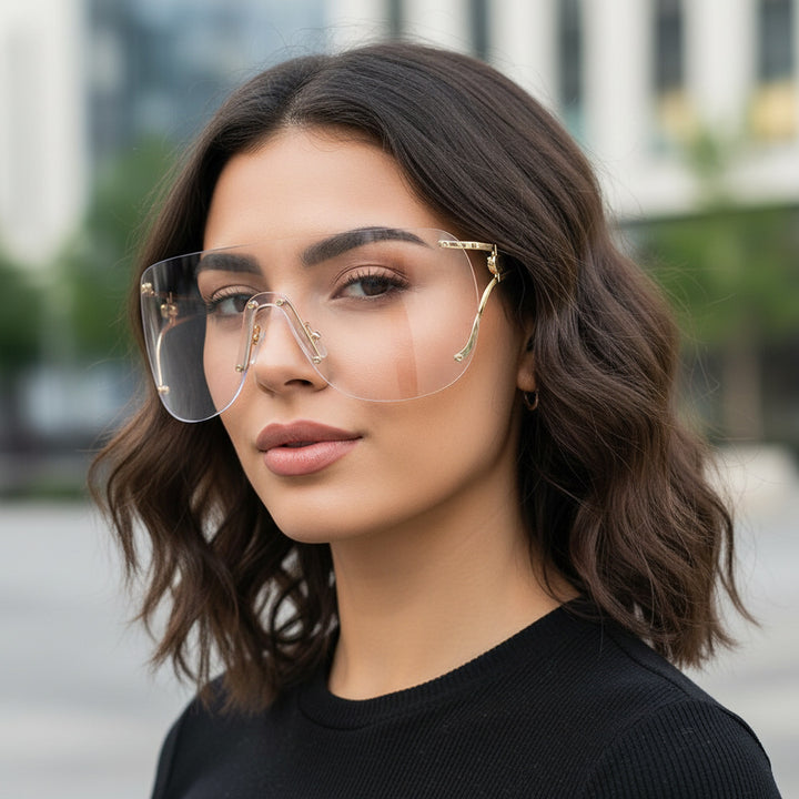 Damen visierartige Sonnenbrille mit elegantem Metallgestell Karnz