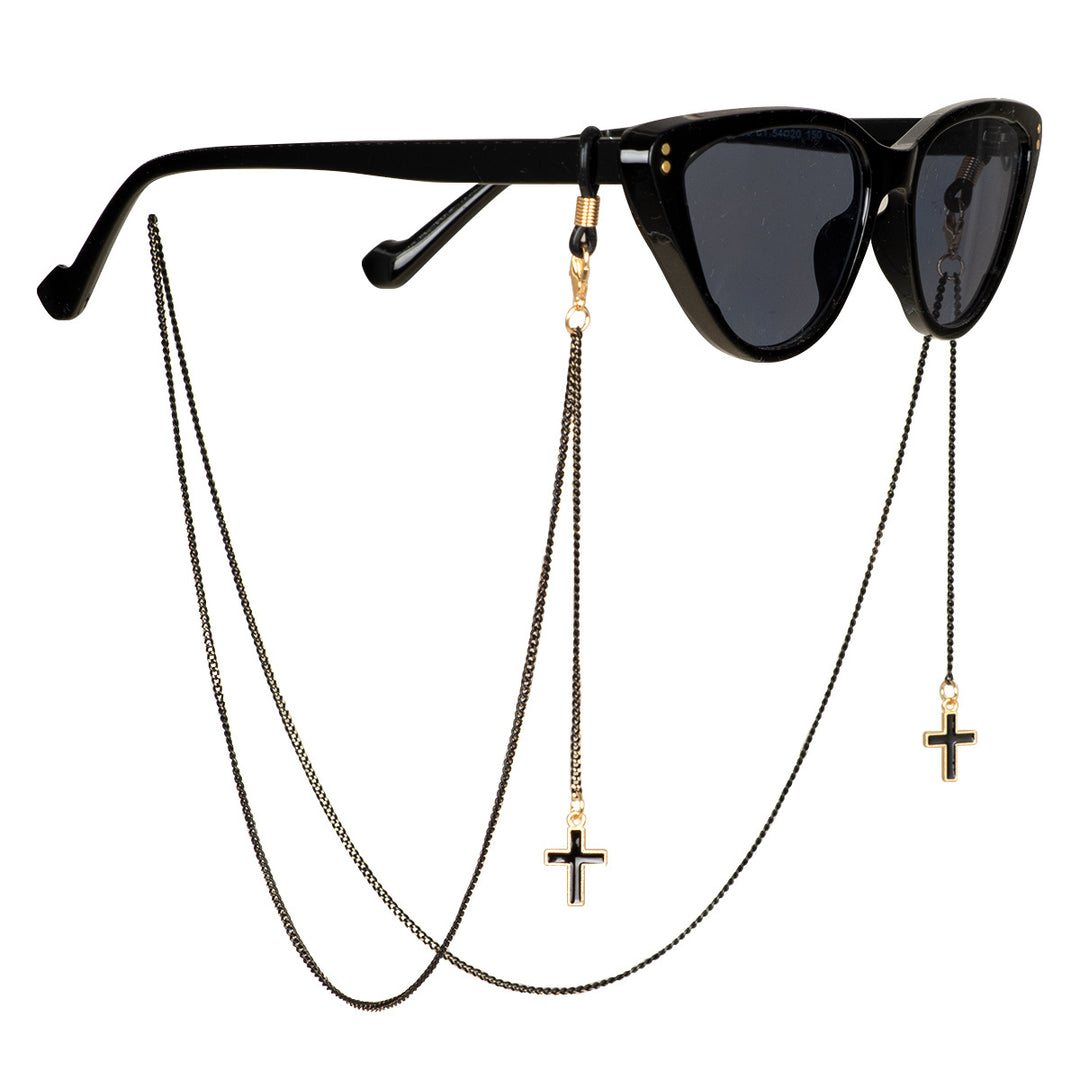 Stylische Perlen Kreuz Anhänger Brille Kette Karnz