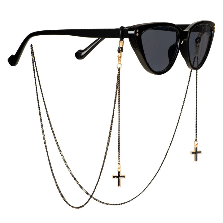 Stylische Perlen Kreuz Anhänger Brille Kette Karnz