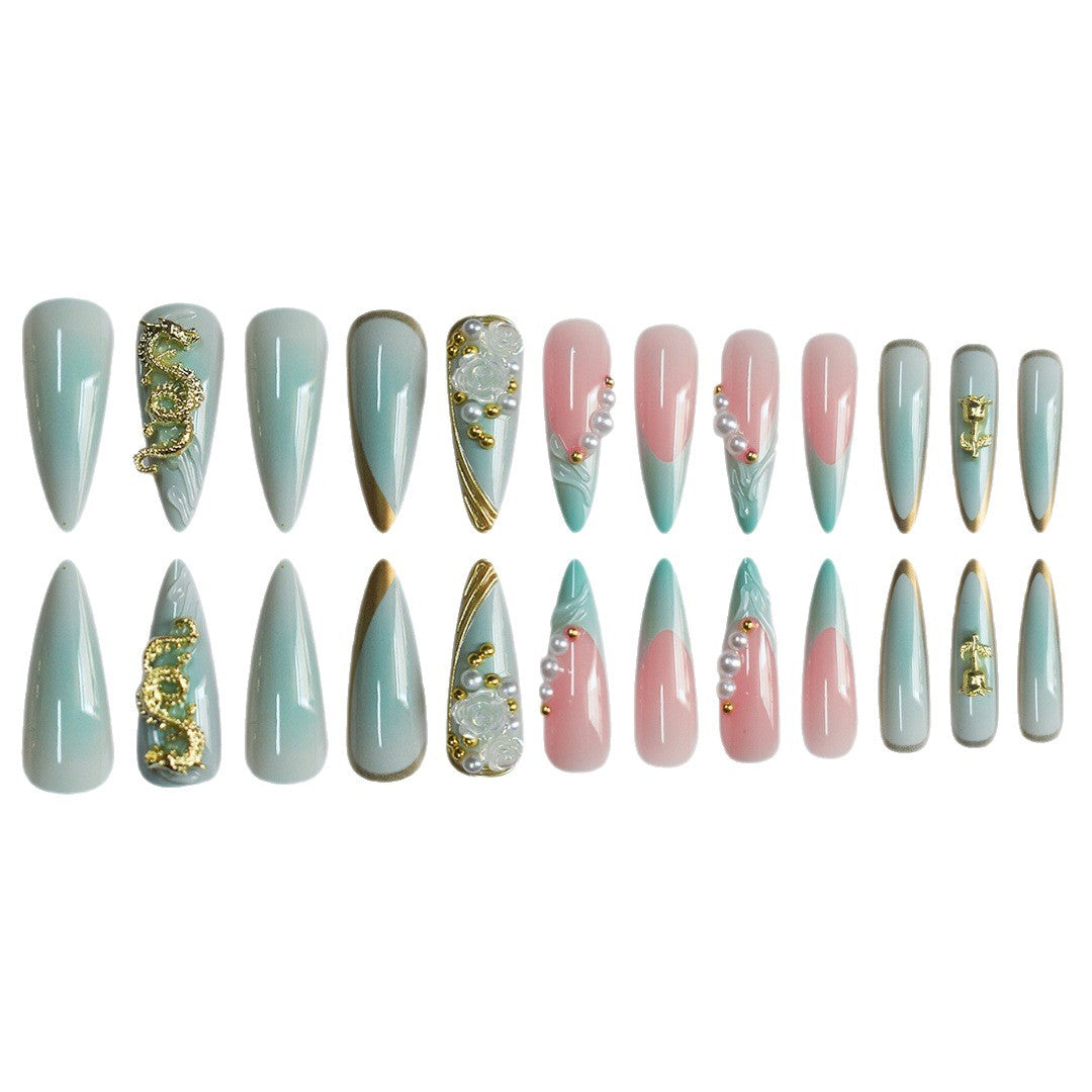 Luxuriöse Strass- und Blumen Druck-Nagelkunst Karnz