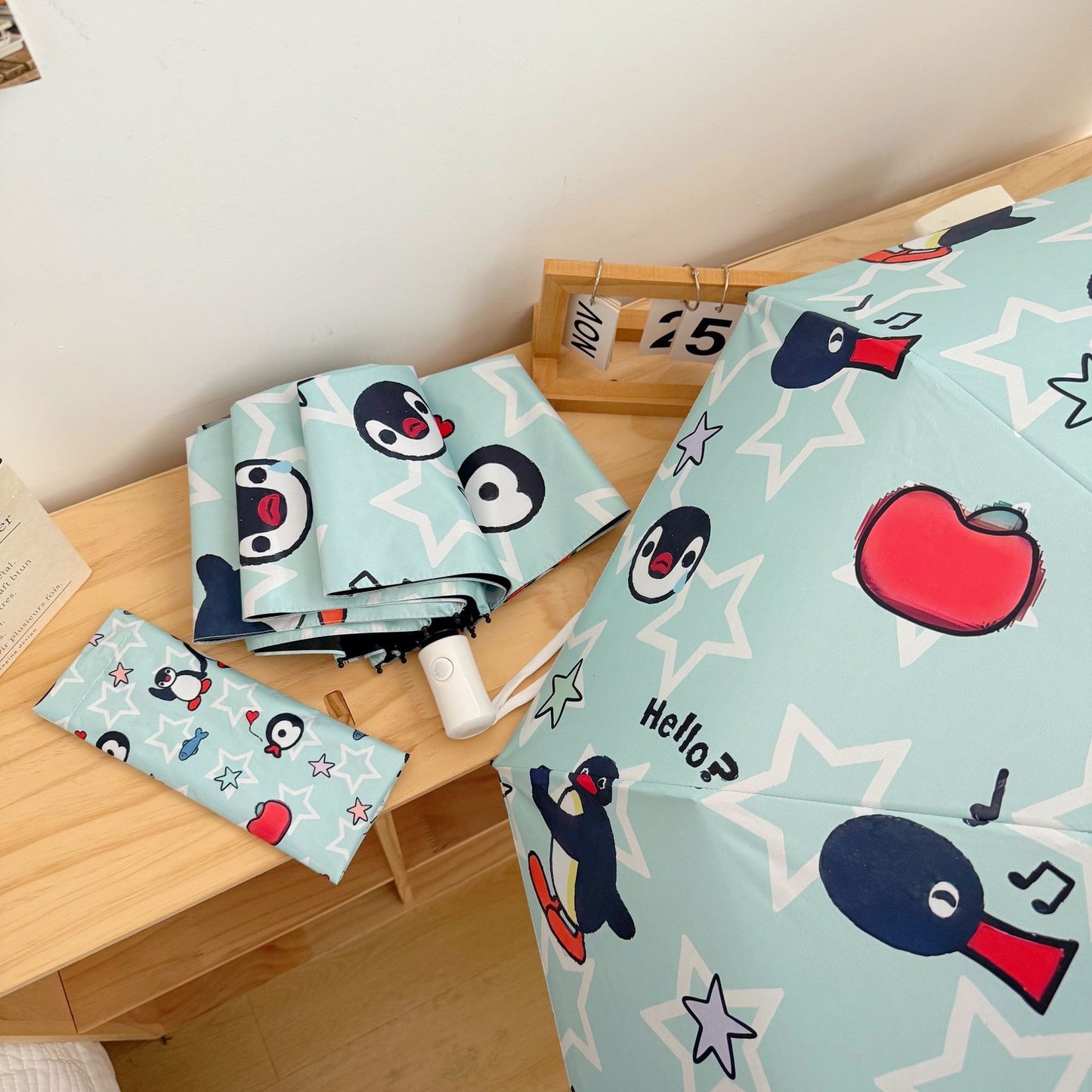 Damen faltbarer Regenschirm mit verspieltem Pinguin-Design Karnz
