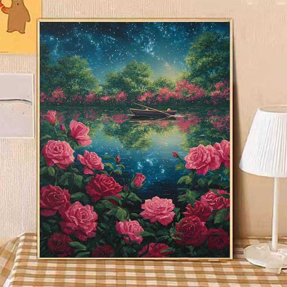 Szenische nächtliche florale Landschaft Leinwandkunst Karnz