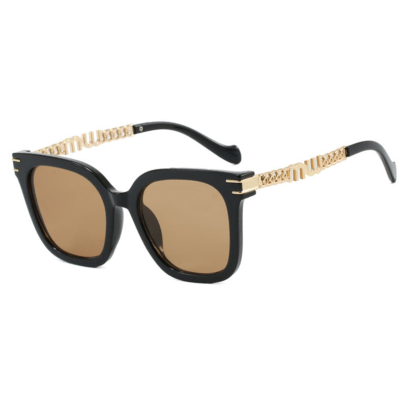 Damen trendige quadratische Sonnenbrille mit elegantem Rahmen und stylishem Goldakzent Karnz