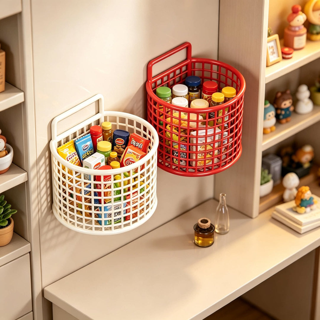 Wandmontierter belüfteter Kunststoff-Badezimmer-Organizer-Korb für Toilettenartikel und Rasierer