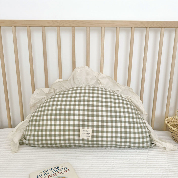 Rüschengingham-Kinderzimmer-Polsterkissen mit Bärenapplikation