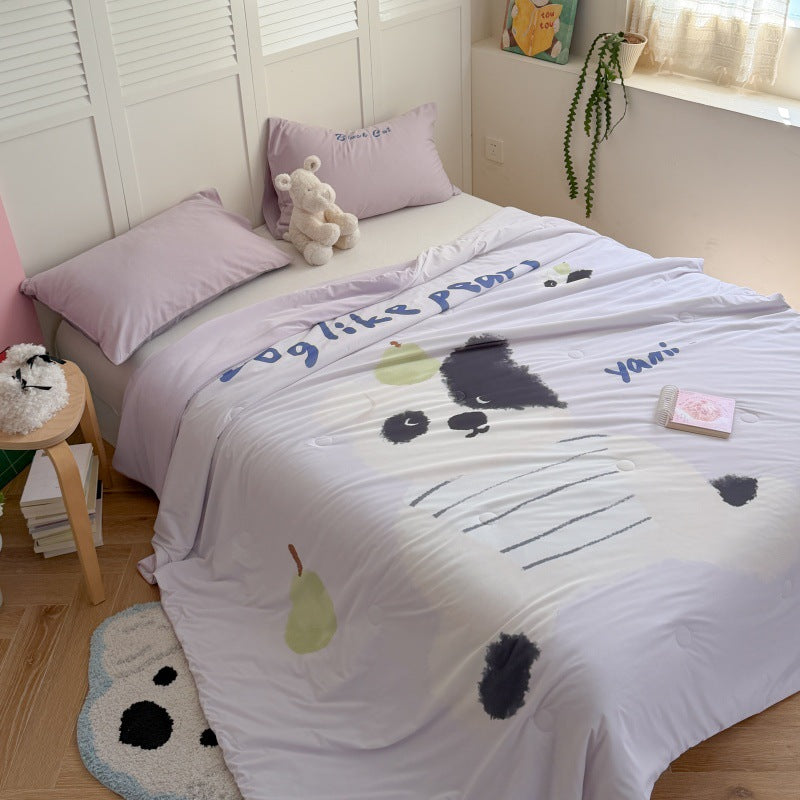 Kinder-Steppbett mit niedlichem Hunde-Print, atmungsaktiver Mikrofaserfüllung und leichter Punktsteppung