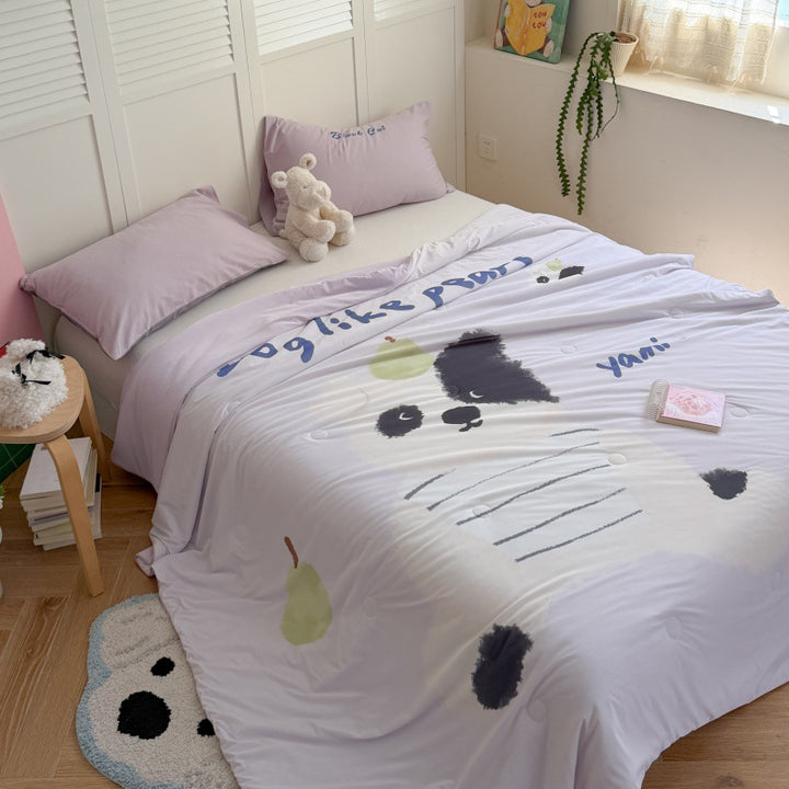 Kinder-Steppbett mit niedlichem Hunde-Print, atmungsaktiver Mikrofaserfüllung und leichter Punktsteppung