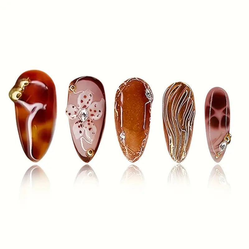 Künstlerisches Florales Design Press-On Nagelset Karnz