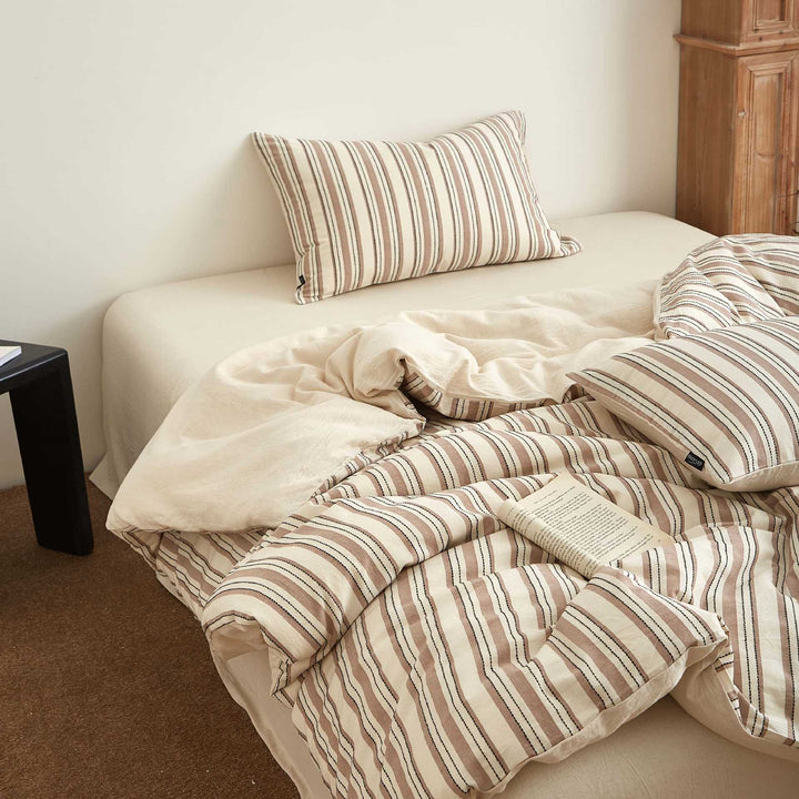 Washed Cotton-Linen Tribal Stripe Duvet Cover and Pillowcase Set