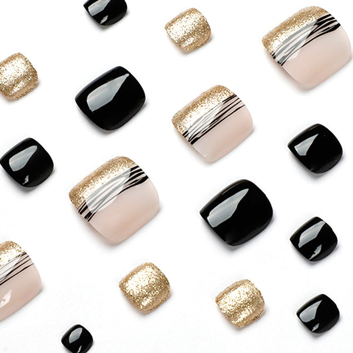 Exquisite Fußnagelkunst mit Glitzer- und Streifen-Design Karnz