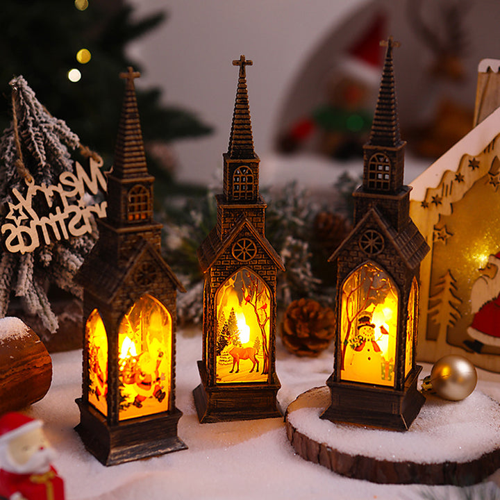Nostalgische Weihnachtslaterne mit beweglichem Santa-Motiv Karnz