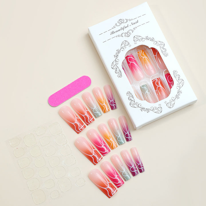Künstlerisches Press-On-Nagelset mit Farbverlauf-Designs Karnz