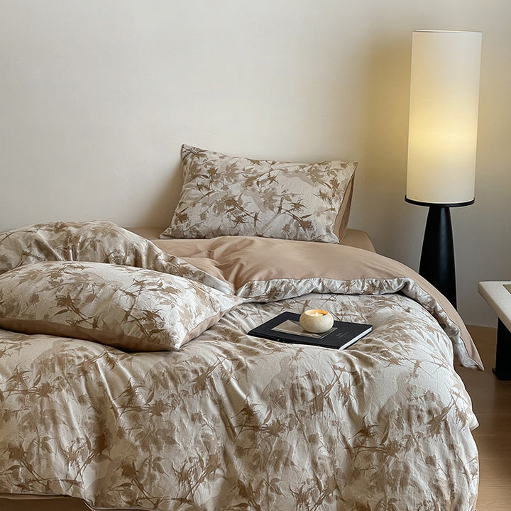 Luxuriöses Baumwoll-Bettwäsche-Set mit abstraktem Floralem Druck und Wendefunktion