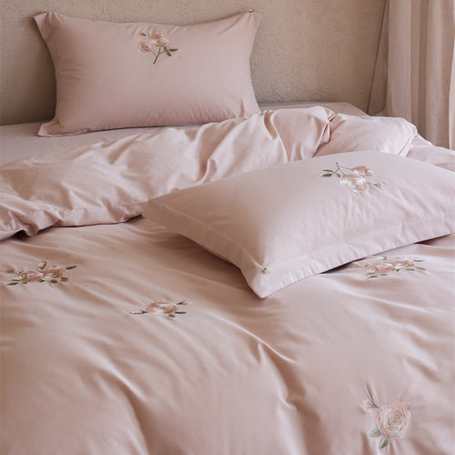Elegante Baumwollsatin-Bettbezuggarnitur mit Rosenstickerei und Wendeoptik