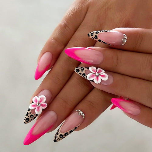 Florale und Leopardenmuster Press-On Nagelset Karnz