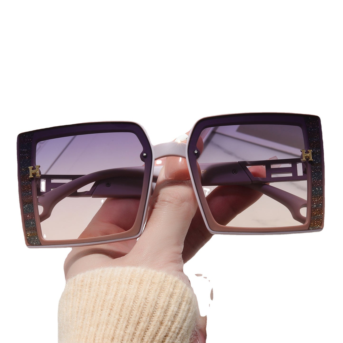Damen modische Sonnenbrille mit extravagantem, rechteckigem Rahmen Karnz