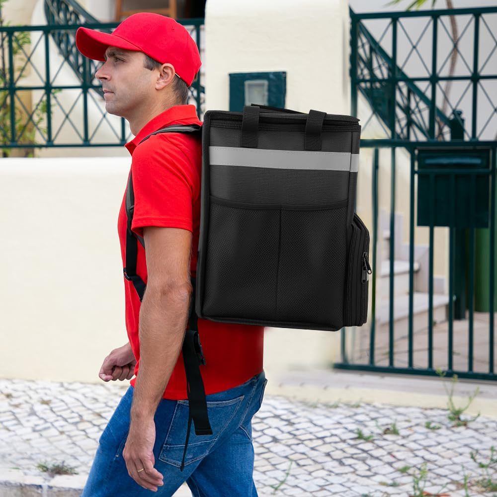 Damen Isolierte Pizza-Liefertasche mit Getränkehaltern und Reflektoren Karnz