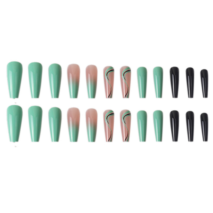 Künstlerisches Press-On Nagelset mit geometrischem Wellenmuster Karnz