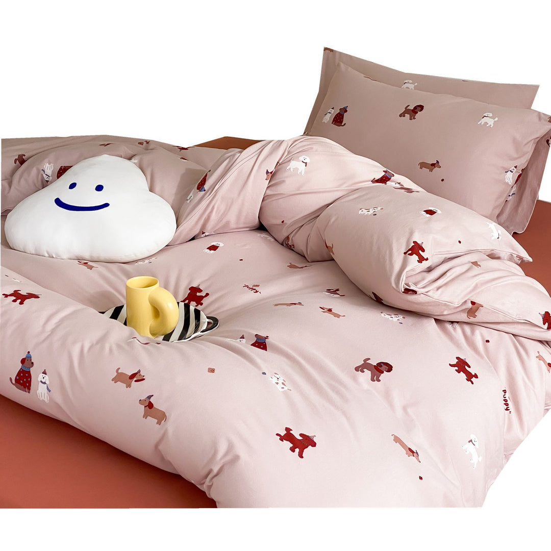 Kinder-Bettwäsche-Garnitur mit verspieltem Tier- und Smile-Print