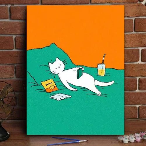 Verspielte Katze gießende Pflanzen Leinwandkunst Karnz