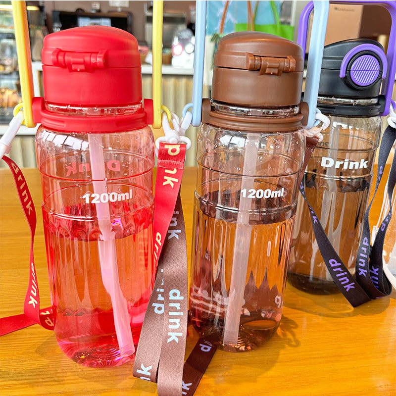 Damen große transparente Trinkflasche mit integriertem Tragegriff Karnz