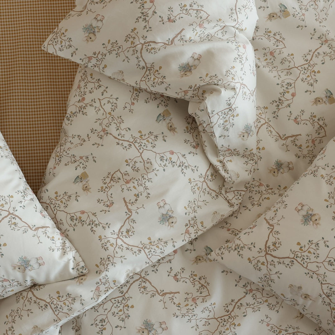 Baumwollsatin-Bettwäschegarnitur mit feinem Aquarell-Blumenmuster und weichem Griff