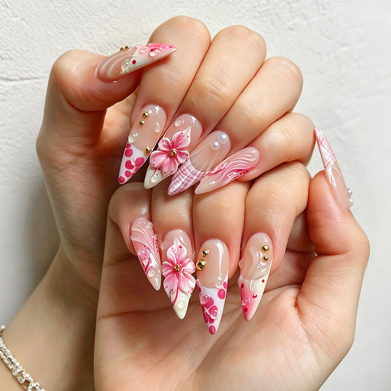 Künstlerisches Floral Inspiriertes Press-On Nagelset Karnz