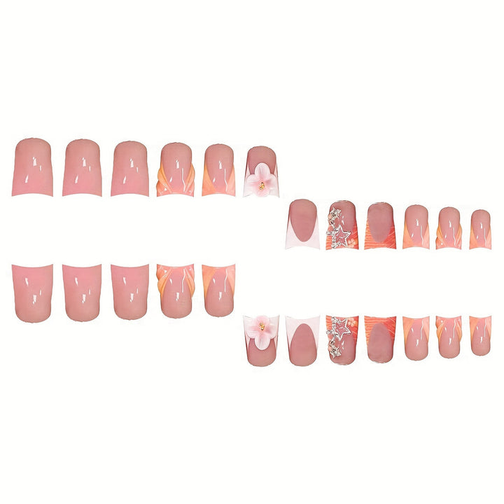 Künstlerisches Press-On Nagelkunst Set mit floralen und Edelstein-Akzenten Karnz