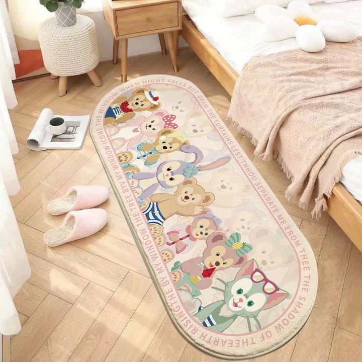 Plush Oval Runner Rug with Cute Cartoon Bear & Friends Print
