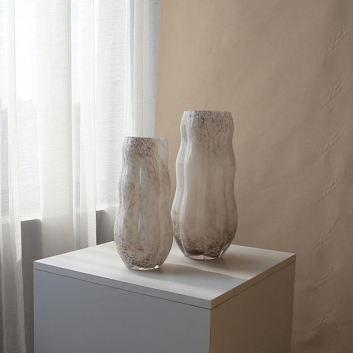 Mouthblown Textured Decorative Glass Vase with Organic Curved Silhouette Karnz