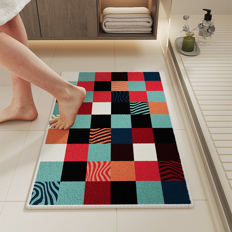 Absorbent Non-Slip Checkerboard Microfiber Bath and Door Mat