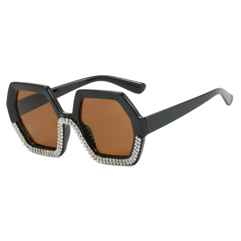Damen extravagante Sonnenbrille mit hexagonalem Rahmen und strassbesetzten Akzenten Karnz