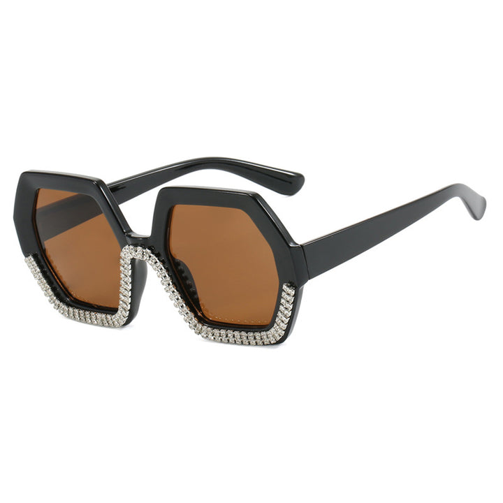 Damen extravagante Sonnenbrille mit hexagonalem Rahmen und strassbesetzten Akzenten Karnz