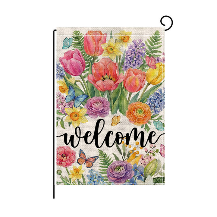 Aquarell Floral Willkommen Gartenflagge Doppelseitige Jute-Textur Outdoor Dekorative Gartenbanner