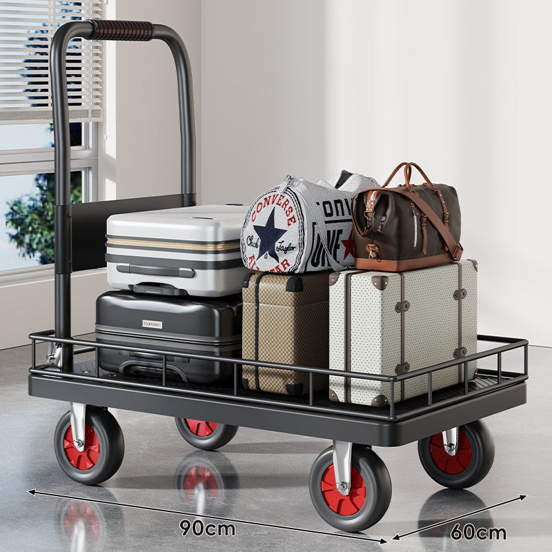 Robuster Plattform-Gepäckwagen mit erhöhtem Sicherheitsgeländer und ergonomischem gepolstertem Griff