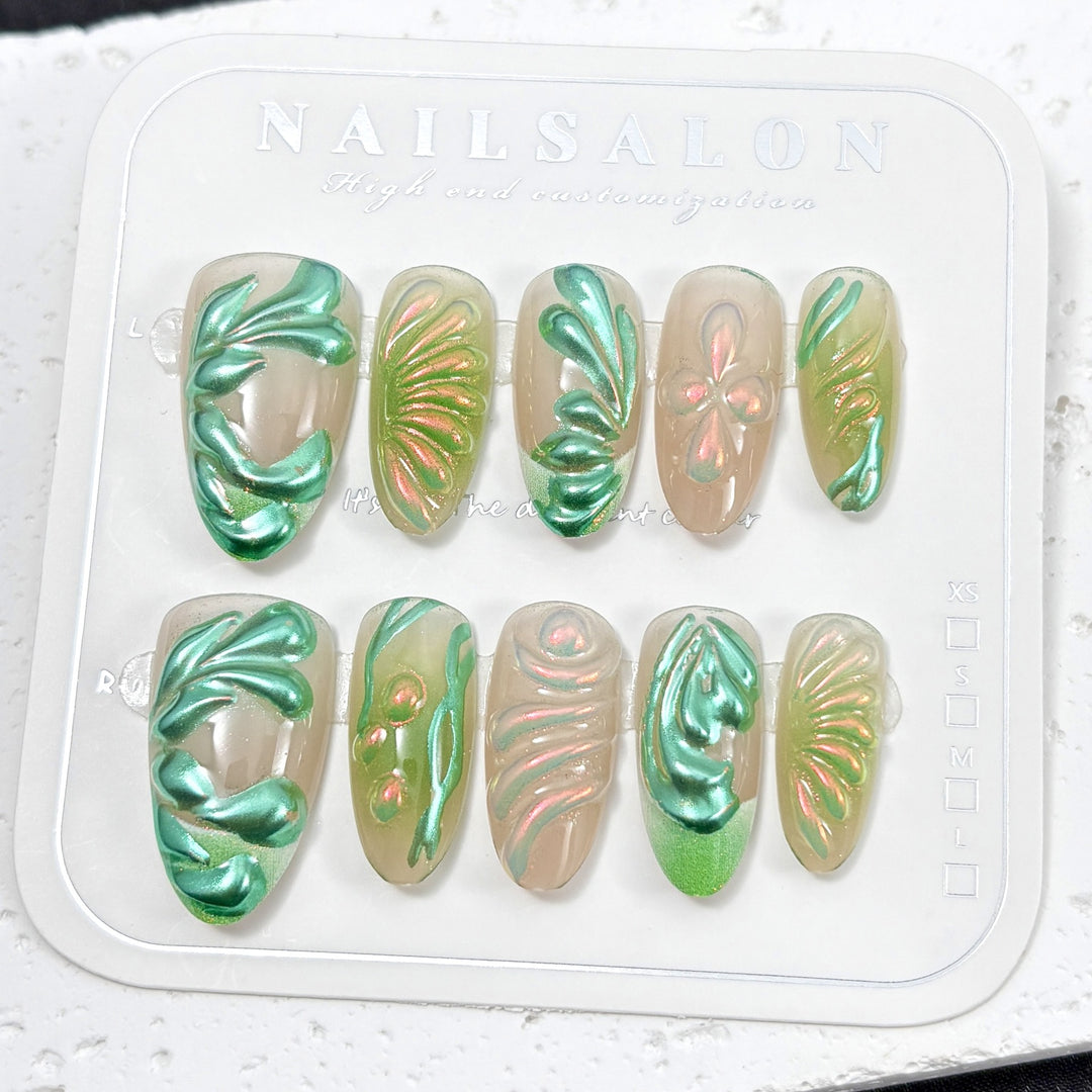 Künstlerisch Floral-Inspirierte Press-On Nagelset