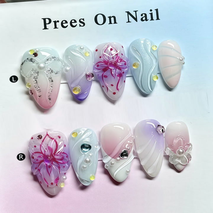 Künstlerisches Blumen-Design Press-On Nagelset