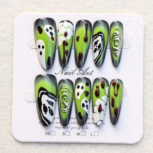Künstlerisches Press-On Nail Set mit einzigartigen Halloween-Designs Karnz