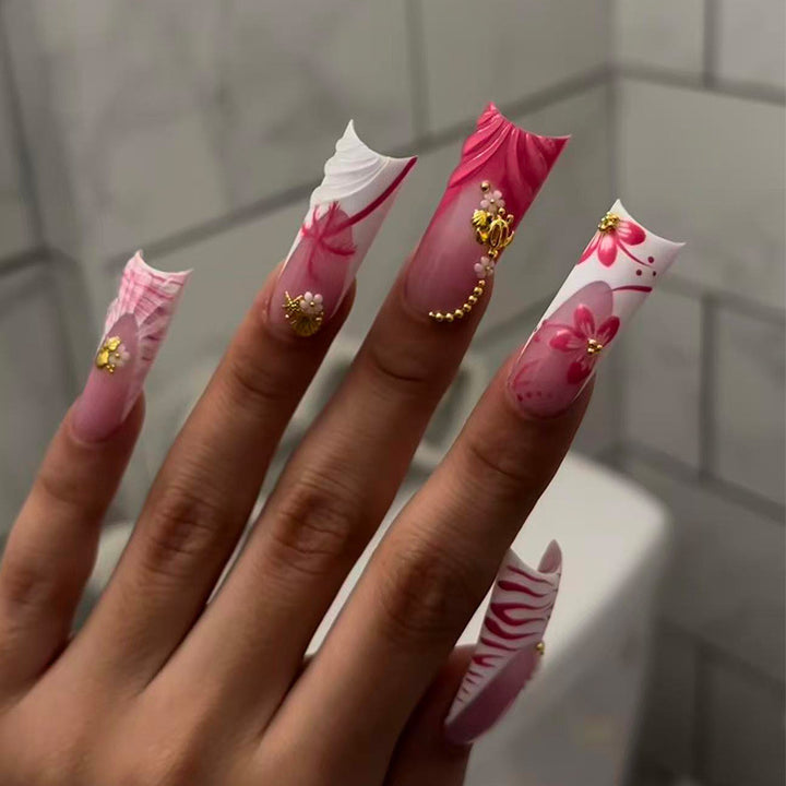 Premium 3D Floral Stiletto Press-On Nails Karnz