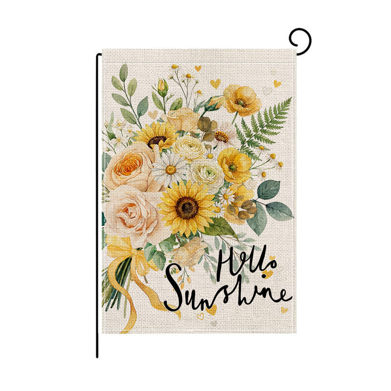Dekorative Jute-Textur Gartenflagge mit Sonnenblume Katze Willkommen Design
