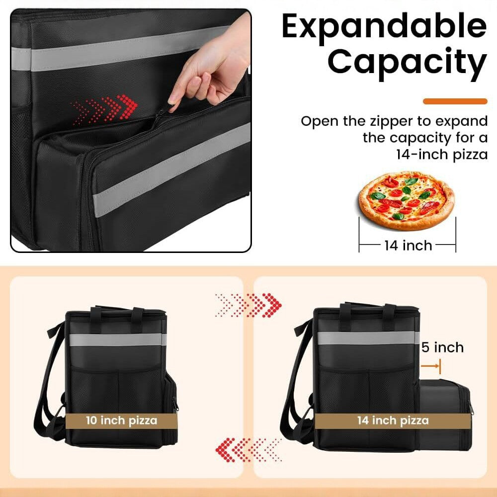 Damen Isolierte Pizza-Liefertasche mit Getränkehaltern und Reflektoren Karnz