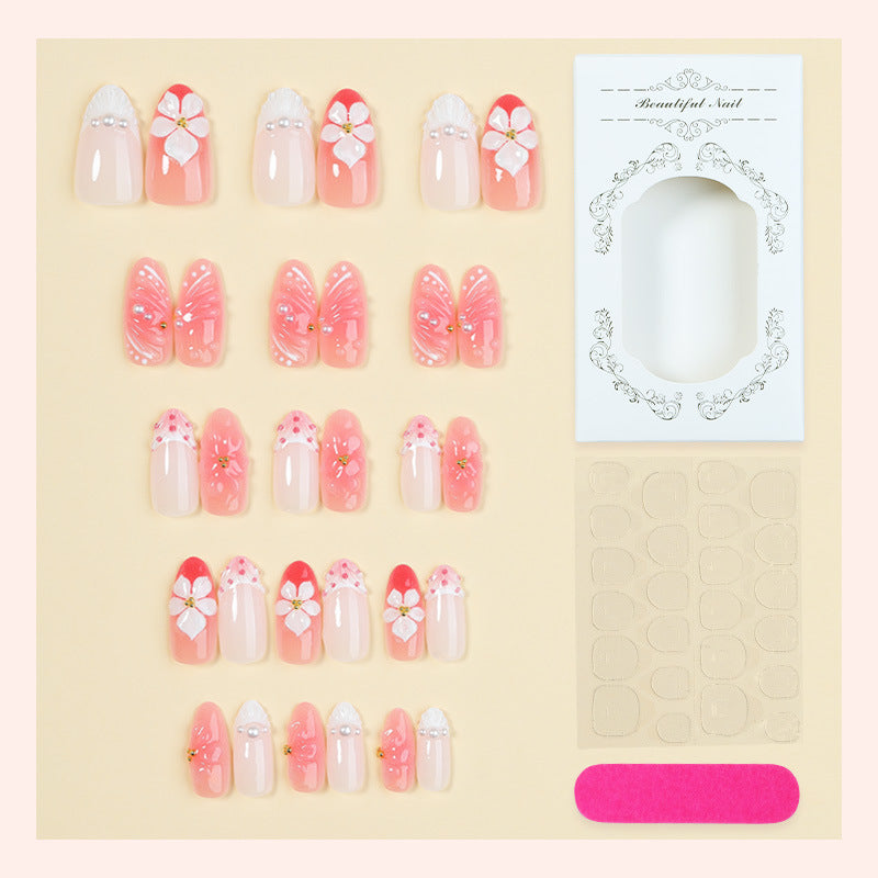 Künstlerisches Floral Press-On Nagelset mit 3D Akzenten Karnz