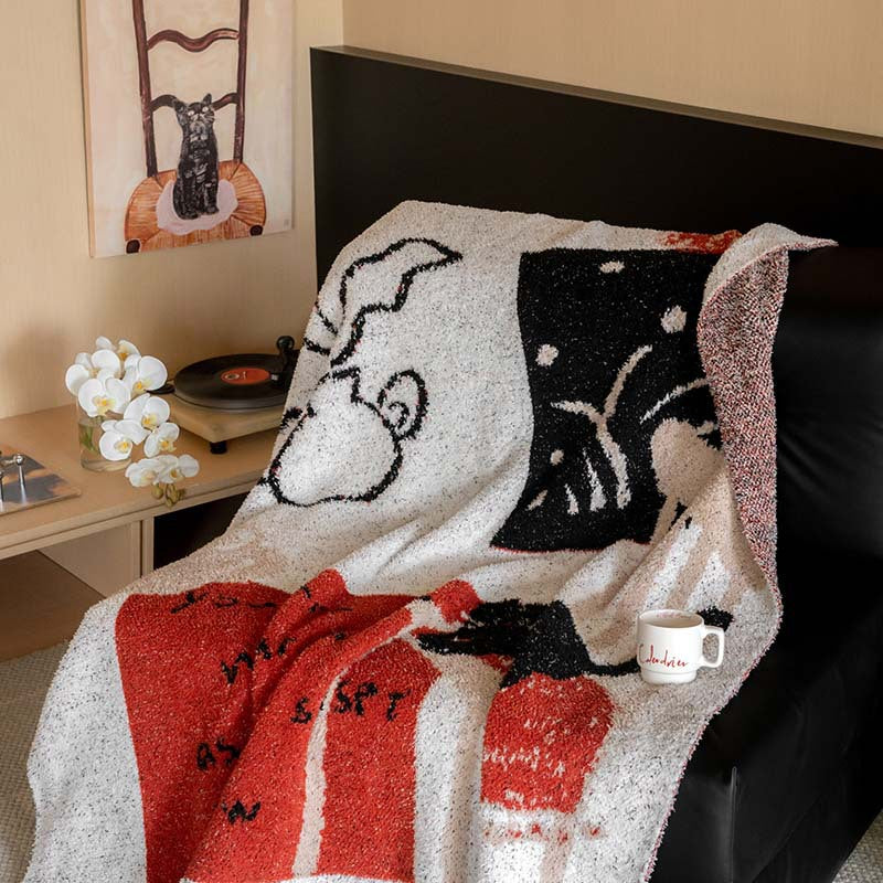 Extraweiche Chenille-Wohndecke mit Katzenillustration und Sternenrelief Karnz