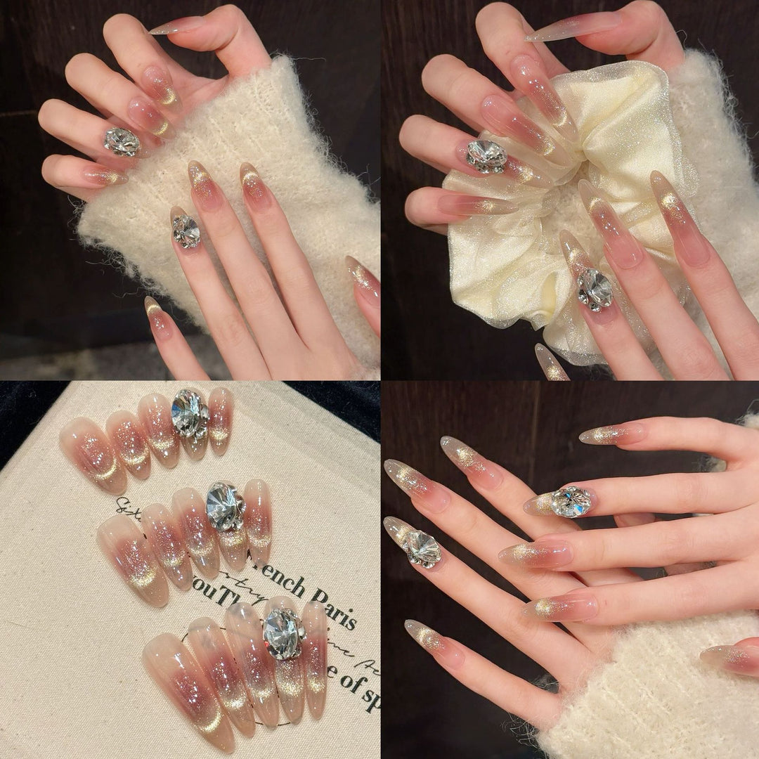 Glamourös Press-On Nagelkunst Set mit eleganten Glitzerakzenten