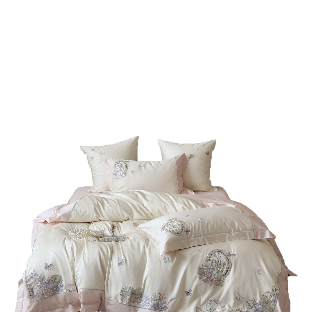 Luxuriöses Satin-Bettwäscheset mit floraler Stickerei