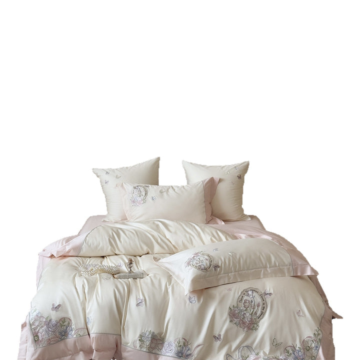 Luxuriöses Satin-Bettwäscheset mit floraler Stickerei