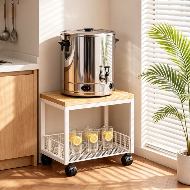 Kompakter Dual-Tier-Druckerständer mit Mesh-Speicherregalen