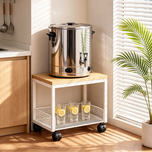Kompakter Dual-Tier-Druckerständer mit Mesh-Speicherregalen