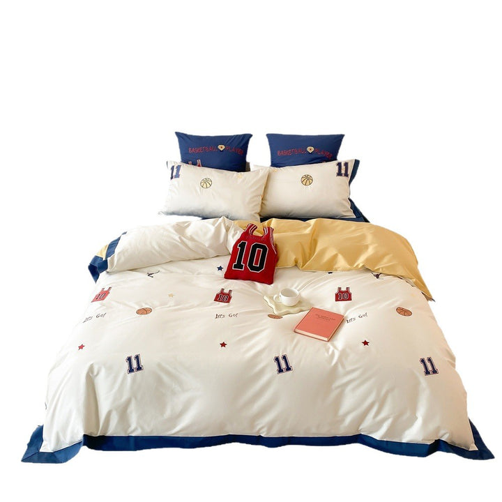 Basketball-Themen Kinder Bettwäsche Set mit Wendbarem Satin-Finish und Gestickten Jersey-Patches